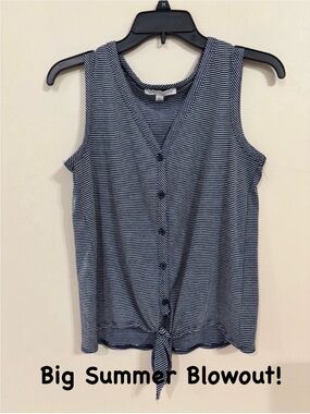 $5 When Bundled! Green Envelope Striped Tie-Front Sleeveless Top